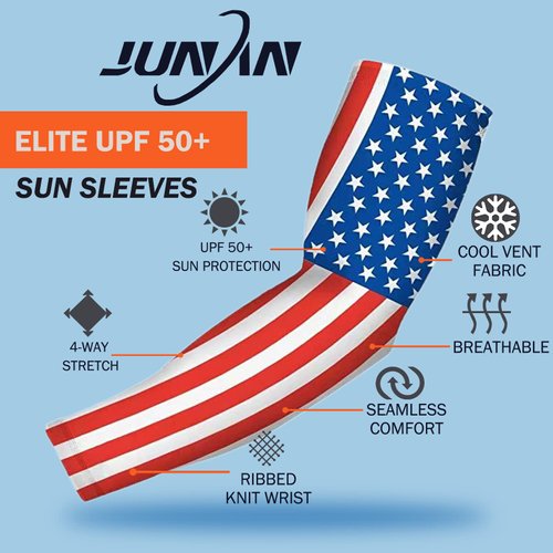 JUNAN Sports Compression Arm Sleeves 1 Pair Moisture Wicking UV Protection Cooling or Warmer Non Slip Cover -Youth & Adult Sizes