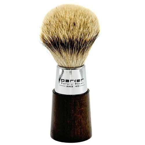 Parker 100% 3-Band Silvertip Badger Bristle Walnut and Chrome Handle Handmade Shaving Brush - Brush Stand Included