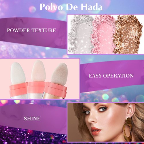 Ofanyia Highlighter Powder Stick, Polvo De Hadas Highlight Patting Powder, Body Brighten Glitter Shimmer Three-dimensional Sparkle Patting Powder for Face Eyes Lips Hair Body Glow Makeup
