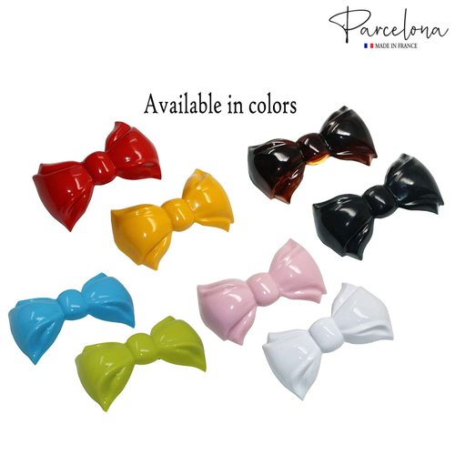 Parcelona French Angel Bow Red and Yellow Small 2” Celluloid Set of 2 Hair Clip Barrettes for Girls