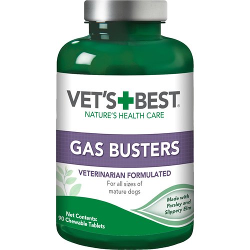 Vet's Best Gas Busters Dog Supplements for Gas Relief and Digestion Aid, 90 Chewable Tablets, USA Made