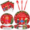 SiliFine 150 Pcs Christmas Disposable Dinnerware Set Nutcracker Party Supplies Merry Christmas Paper Plates Napkins Knives Spoons Forks Tableware Set for 25 Guests Xmas Holiday Dinner Party Supplies