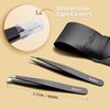 2-Pack Tweezers for Eyebrows, Facial Hair, Ingrown Hair Removal, Slant and Point Tip Tweezer Set for Women and Men, Professional Stainless Steel Precision Eyebrow Plucking Grooming with Case - Black