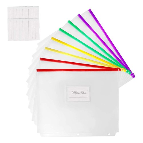 YoeeJob 8 Packs 3-Hole Clear Zipper Binder Pockets, Binder Insert Pages with Card Slots Suitable for School or Office to Organize Document, Assorted Color Zippers