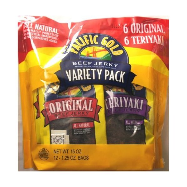 COS-SL 12 Variety Pack Pacific Gold Beef Jerky Premium Streak All Natural of 1.25 Bag