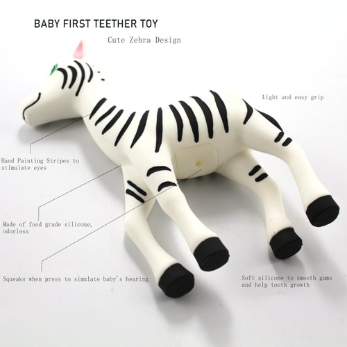 Silicone Zebra Baby Teether Toy for Soothing Sore Gums Baby Chew Toys with Multi-Sensory Textures and Squeaker