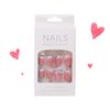 24 Pcs Acrylic Press on Nails, ASONRL Short Medium Square French White Edge Pink Fake Nails with Gold Rhinestones, Glue on Nails Reusable False Nails for Women, French- Gold Diamond Square
