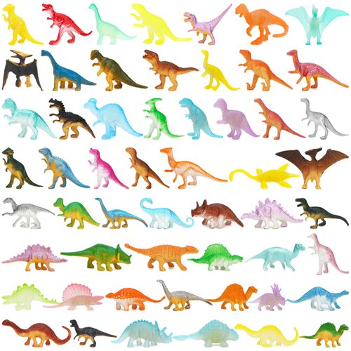 ONEST 55 Pieces Mini Dinosaur Figurines Playset Hand Painted Tiny Dinosaurs Party Favors Cake Toppers Dinosaur Figures Toys Small Luminous Dinosaur Figurines for Kids Adults