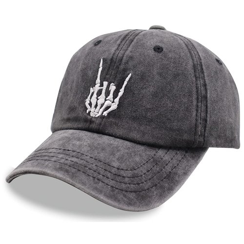 Skeleton Hand Hat, Skull Finger Baseball Cap Adjustable Washed Distressed Denim for Men Women