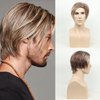 MLDconcinnty Mens Wig Slicked-back Side Part Short Brown Mix Blonde Layered Men’s Realistic Wig Synthetic Fiber Wigs Daily Use Cosplay Costume Wig