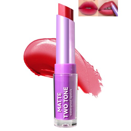 Pink Matte Lipstick Two Tone Waterproof Lip Gloss, Long Lasting Hydrating Tinted Lip Balm, 2 In1 High Pigment Lip Stain, Lip Color & Lipliner Silk Finish Multi Effect, Christmas Gift for Women-04#