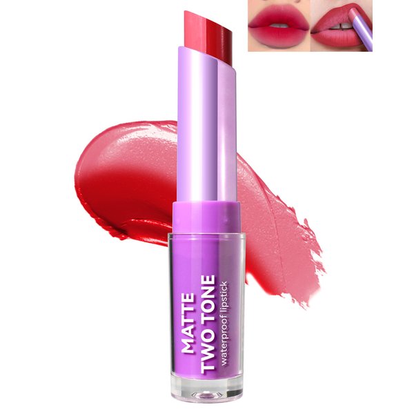 Pink Matte Lipstick Two Tone Waterproof Lip Gloss, Long Lasting Hydrating Tinted Lip Balm, 2 In1 High Pigment Lip Stain, Lip Color & Lipliner Silk Finish Multi Effect, Christmas Gift for Women-04#