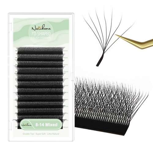 NATUHANA W Shaped Clover Eyelashes Extension 7D Premade Fans 0.07mm C Curl 8-14 Mixed Tray Volume Lash Cluster W Lashes Supplies Automatic Blooming Flower Lash Extensions (7D black;0.07 C, 8-14 MIX)