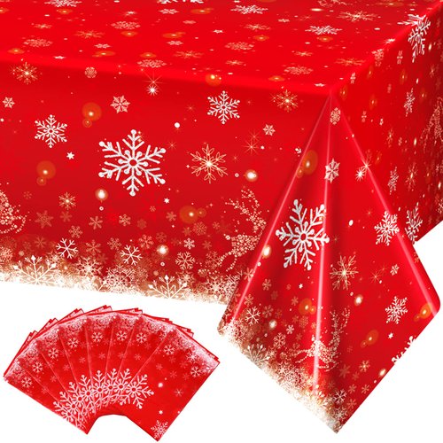 8 Pcs Christmas Tablecloth Rectangle -54 x 108 Inch Decorative Christmas Table Cover Winter Snowf...