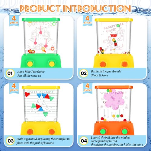 Zhanmai 16Pcs Handheld Water Game Arcade Water Ring Toss Water Tables for Beach Toy Party Favor Fun Game Entertainment, Without Water (Assorted,Stylish)