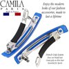 Camila Paris CP3042 French Hair Barrette Clip for Girls, Set of 2 Blue Rubberized Metal Clasp Strong Hold Grip Hair Clips for Women, No Slip Durable Styling Girls Hair Accessories, Made in France
