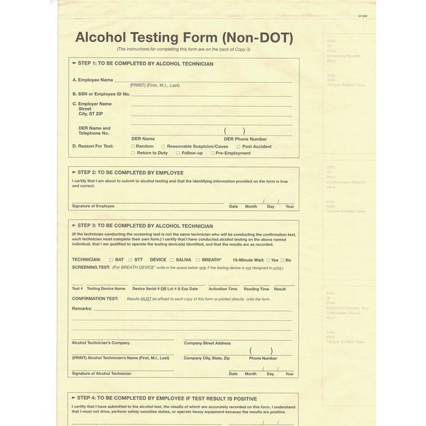 Non-DOT 3-PLY Breath Alcohol Testing Forms Pack of 100MADE in USA