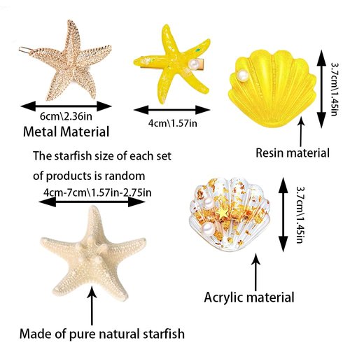 14 pcs Starfish Hair Clip Set, BOSOIRSOU Natural Starfish Hairpin Shell Pearl Acrylic Resin Alligator Hair Clips Metal Sea Star Beach Hair Pins Lady Girls Headwear Accessories
