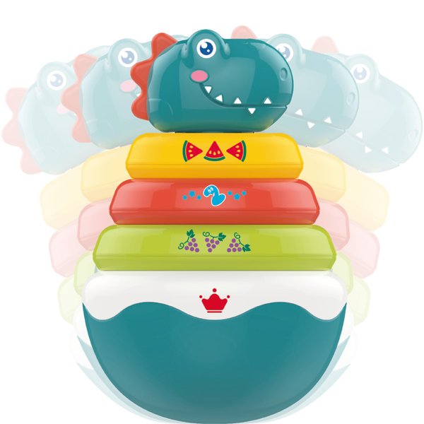 PlenPLAY Baby Tummy Time Toys - Dino Stacking Toys for Age 6+ Months, Weeble Wobble Toys for Babies 6 9 12 Months, Stacking Rings STEM Learning Toy, Sensory Learning Toy (Dinosaur)