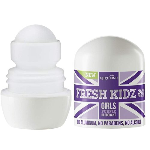 Fresh Kidz Roll On Deodorant for Kids and Teens - Baking Soda and Aluminum-free 24 Hour Protection for Sensitive Skin - Girls "Purple" 1.86 fl.oz.
