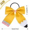 Whaline 4 Count 4Pcs Back to School Hair Bows Glitter Pink Yellow Pencil Cheer Hair Bows with Ponytail Holder Cheerleading Dance Practice Hair Accessories for Teens Toddler, 4.7 Inch