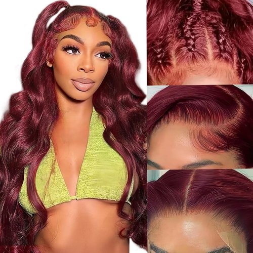 99J Burgundy Lace Front Wigs Human Hair Pre Plucked 13x4 HD Transparent Lace Front Wigs Human Hai...