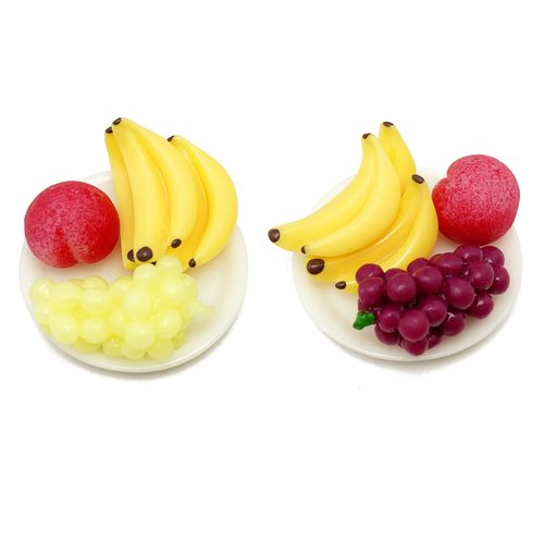 PRETTYLIFE Miniature Dollhouse Fruit Kit 12 Pieces Mini Banana Grape Peach with Plates Cute for 1:12 Miniature Kitchen Scene Accessories Micro Landscape Decoration