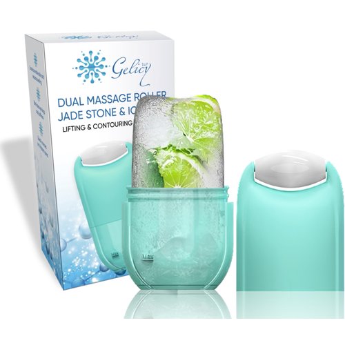 Gelicy V&P Contour Ice Cube & Jade Roller for Face – Ice Roller for Face and Eyes - Ice & Jade Facial Massager - Beauty Skin Care Tool – Jade & Ice for Lifting and Contouring – Gift for Women (Blue)