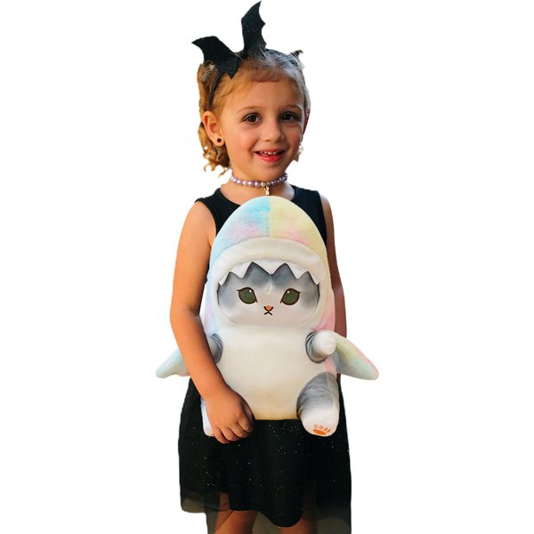 eoxoe Kawaii Shark Cat Plush Toy Stuffed Animal Doll, Cute Soft Pillow Stress Release Hugs Toys Christmas Halloween Birthday Gifts for Kids Boys Girl Best Gift (Colorful - Gray,9 inch)