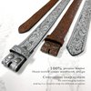 BS220 Western Floral Engraved Embossed Tooled Genuine Leather Belt Strap w/Snaps 1 1/2" Wide (Brown, 34)