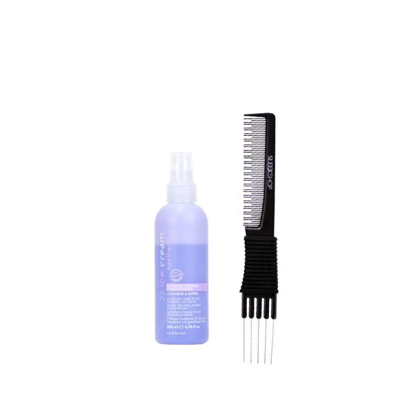 kuss Inebrya Ice Cream Age-Therapy Bi-Phase Blonde Conditioner (6.76 oz) with Teasing Comb Pack of 1