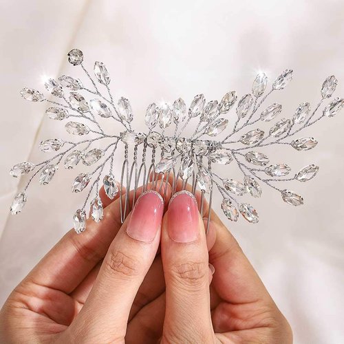 Yokawe Wedding Hair Comb Gold Bridal Vintage Rhinestone Hair Side Combs Decorative Crystal Bride Hair Accessories for Women (Silver)