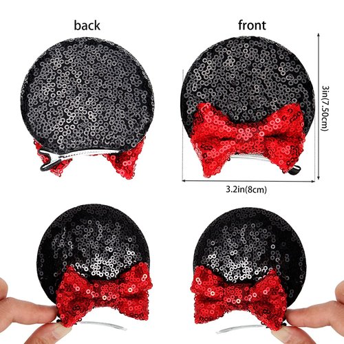 2 Pairs Sequin Mouse Ears Hair Clip birthday mouse ear Bows clip for Kids Girls Women, Mice Ears Hair Accessories for Glitter Party Princess Decoration Cosplay Birthday Christmas Party (black)