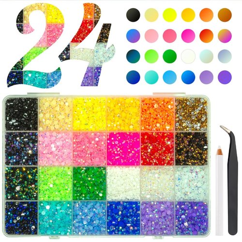 qiipii 20000PCS 24 Color Jelly Resin Rhinestones Bulk 3mm 4mm Flatback Stones Super Rainbow Colorful Resin Non-Hotfix AB Gems Diamonds for Crafts Tumblers Bottles DIY Decoration Nails Eyes Face Makeup