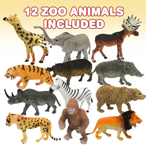 ArtCreativity Zoo Animal Figurines Assortment for Kids, Pack of 12, Assorted Small Animal Figures, Sturdy Plastic Playset, Fun Zoo Theme Birthday Party Favors, Great Gift Idea for Boys & Girls