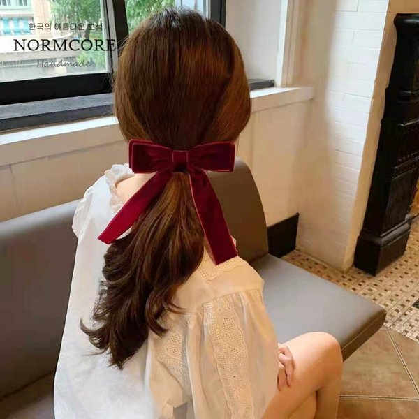 LINAYOHA 2Pcs Velvet Hair Bow Clip for Women Girls Red Hair Elastics Ties Scrunchie Bowknot Hair pin Bands Rope with Long Tail Ponytail Holder Clip Barrette Accessories for Christmas Birthday Gifts