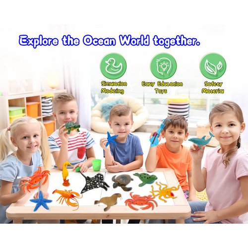KECIABO Ocean Sea Animal Figures, 12 Pack Realistic Soft Plastic Bath Toys for Toddlers, Kids, Boys, and Girls