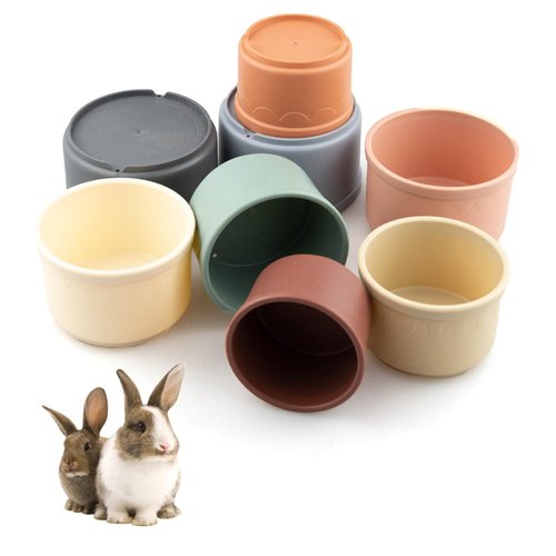 GUQIANLU Set of 8 Stacking Cups for Rabbits - Multi-Colored, Reusable Bunny Cups in Various Sizes for Nesting, Hiding Food, and Play - Perfect Toys for Hamsters and Small Animals