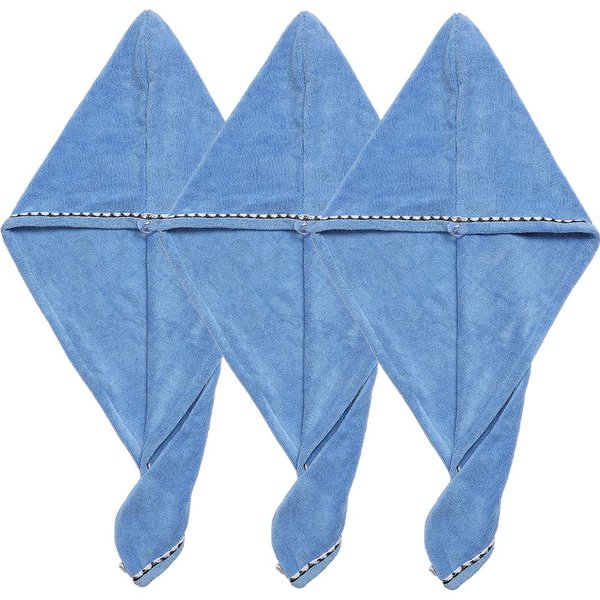 Borogo Microfiber Hair Towel Wrap for Women, 3Pcs Hair Towel Wrap Turban Drying Bath Shower Head Towel with Buttons, Dry Hair Hat, Wrapped Bath Cap Blue