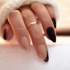 Fall Press on Nails Medium Fake Nails, LPOODDNU Winter Press on Nails Almond Shape False Nail Tips Black Nude Glue on Nails Cute Stick on Nails French Manicure Decorations for Women, 24Pcs