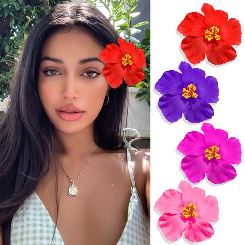 VENOFEN 4PCS Flower Hair Clips Hawaiian Flowers Clips Colorful Plumeria Flower for Hair Hibiscus Flower Hair Accessories for Summer Beach Holiday Hair Decoration