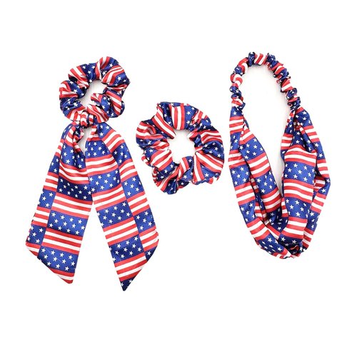 Patriotic Hair Tie 4th of July Hair Band Ponytail Holder American Flag Hair Accessories for Women...