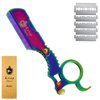 Professional Classic Straight Edge Barber Razor For Close Shaving -Salon Quality Men's Beard Cut Throat Finger Razor Shavette With 10 Shaving Blades By Krisp Shave (Titanium Multi-Color), 4.8 Inch