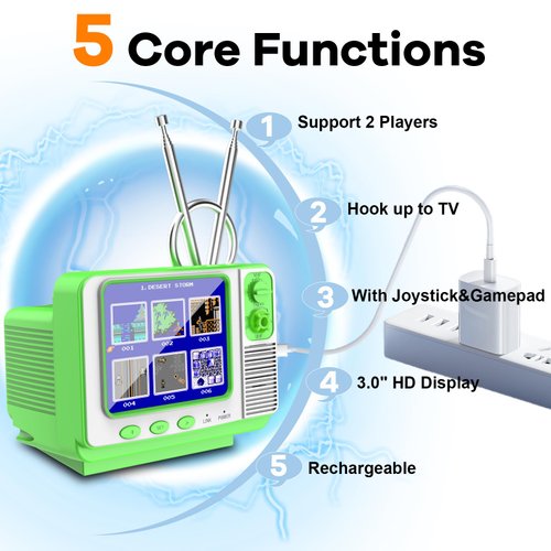 E-MODS GAMING Handheld Game Console Built in 168 Video Game Mini TV 3.0 Inch Screen Retro Gaming Console Support Two-Player Gamepad for Children/Adult