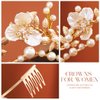 Gortin Flower Crown Bride Wedding Headband Gold Leaf Bridal Princess Headpiece Pearl Wedding Tiara Hair Accessories for Women