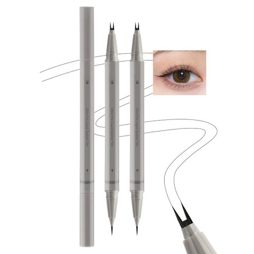 Jutqut 2PCS Double Tip Lower Eyelash Pencil with Waterproof Liquid Eyeliner 0.01 MM Lower Eyelashes Pen, Natural Lower Eyelashes Liquid Pen, Smudge Proof, Long Wearing (Black Gray)
