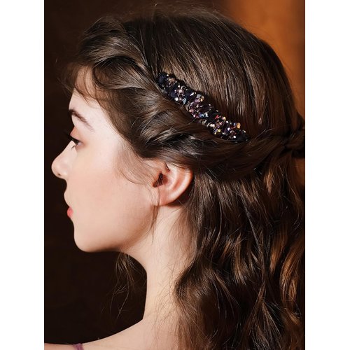 JWICOS Purple Wedding Hair Comb Clip Bridal Hair Comb for Bride Handmade Wedding Purple Crystal Side Comb for Women Party Special Occassion