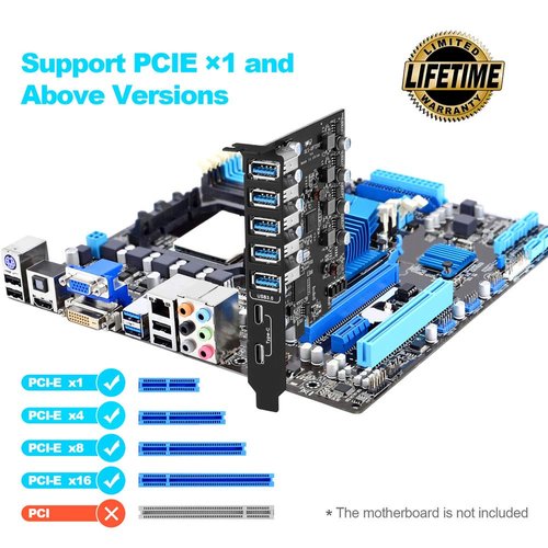 PCI-E to USB 3.0 7-Port(2X USB-C - 5X USB-A) Expansion Card,PCI Express USB Add in Card, Internal USB3 Hub Converter for Desktop PC Host Card Support Windows 10/8/7/XP and MAC OS 10.8.2 Above