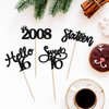 Gyufise 24 Pack Black Glitter 16th Birthday Cupcake Toppers Hello Sweet 16 Sixteen Since 2008 Cupcake Picks for 16th Birthday Party Cake Decorations Supplies