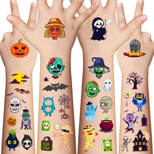 Awinmay Halloween Temporary Tattoos for Kids - 120 Pieces Halloween Trick or Treat Fake Tattoos Stickers for Boys and Girls,Halloween Party Favors for kids Assorted Goodies Tattoos Goody Bag Stuffers